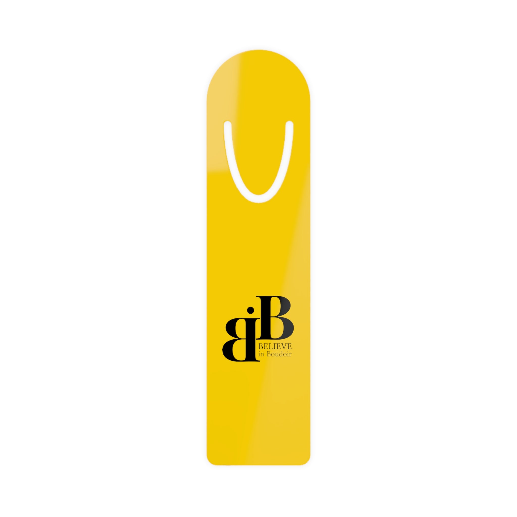 Believe in Boudoir Yellow Bookmark with Black Logo