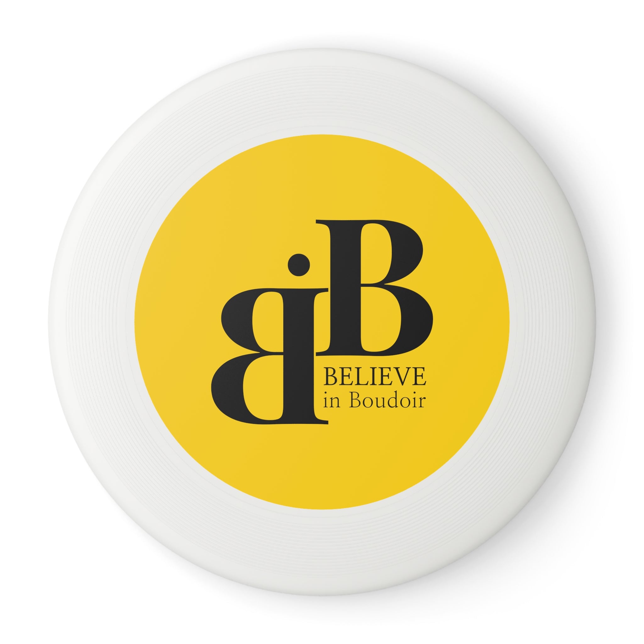 Believe in Boudoir Yellow Wham-O Frisbee with Black Logo