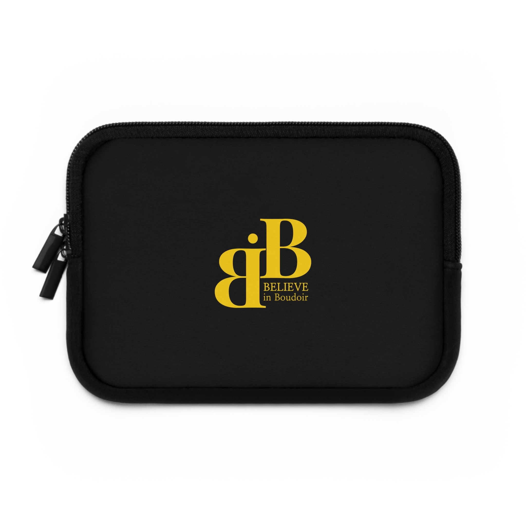 Believe in Boudoir Black Laptop Sleeve with Yellow BIB Logo