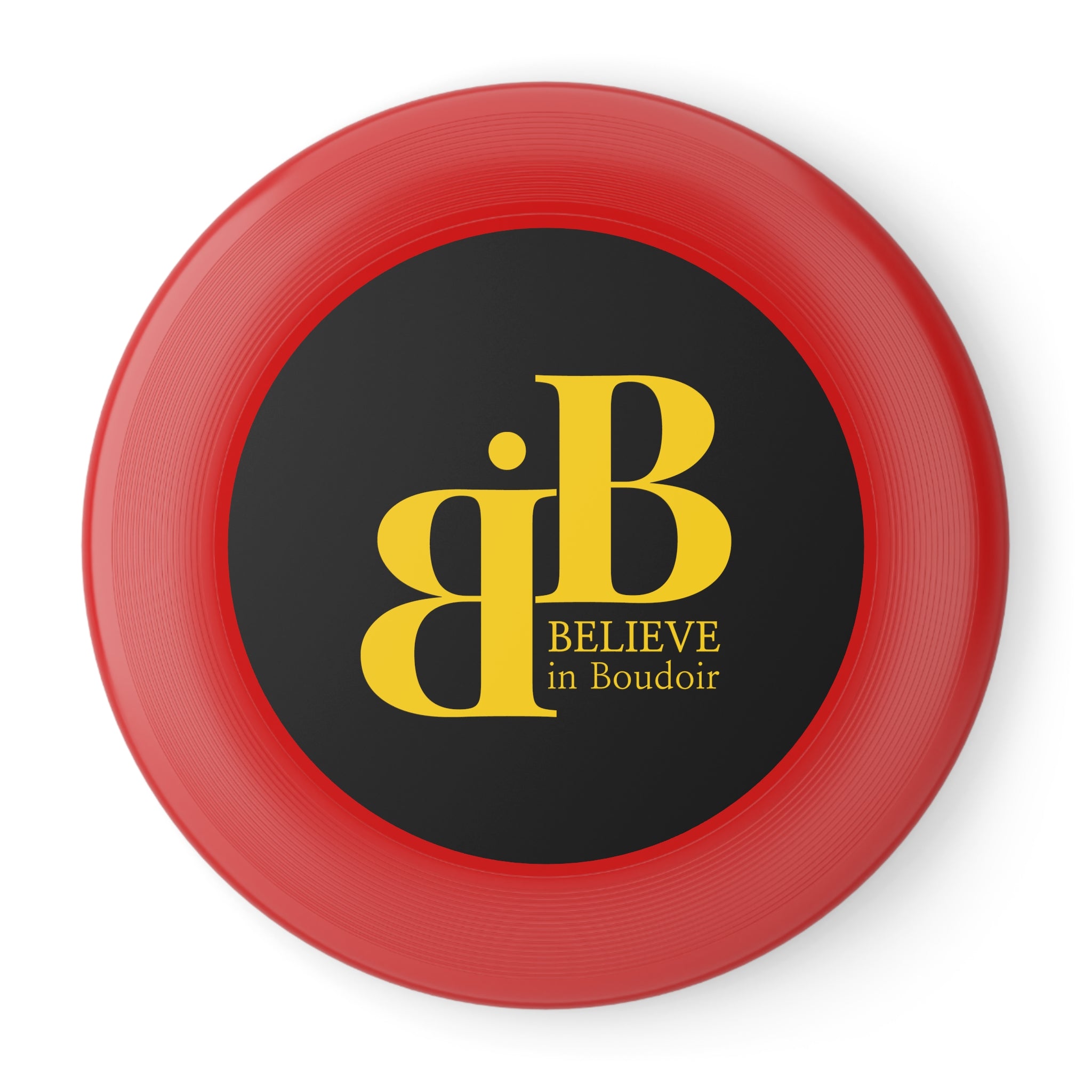 Believe in Boudoir Black Wham-O Frisbee with Yellow BIB Logo
